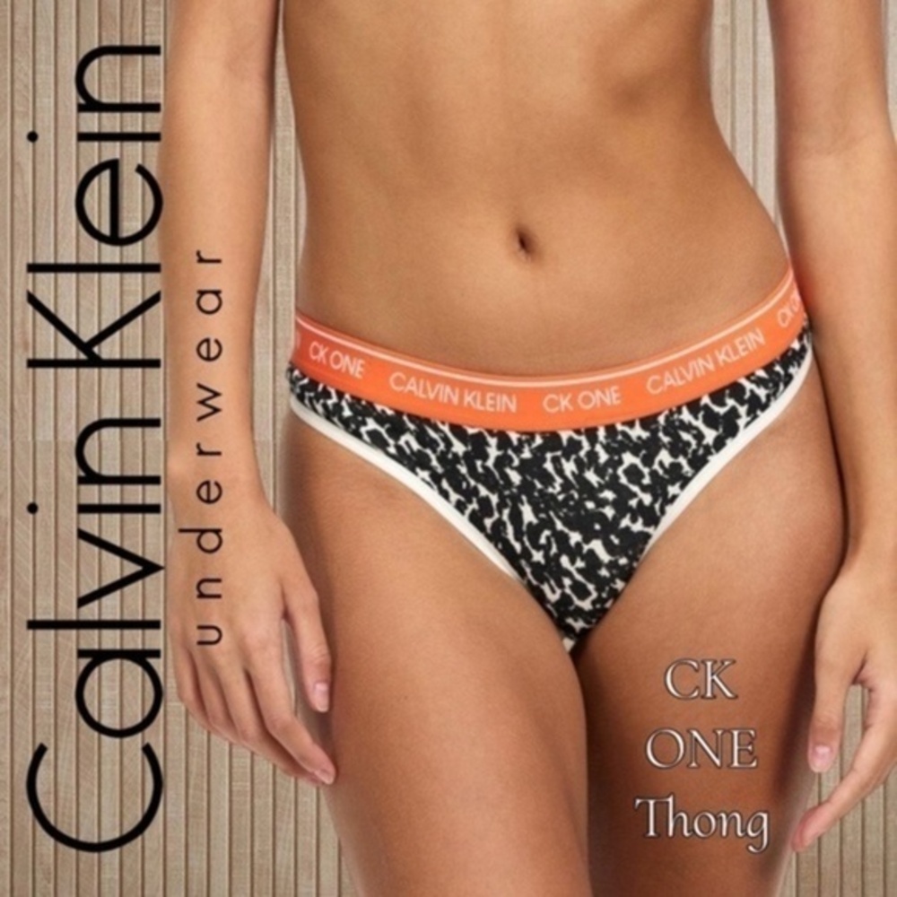 CALVIN KLEIN CK ONE Animal Print Contrast Logo Band COTTON Thong/LG NWT
